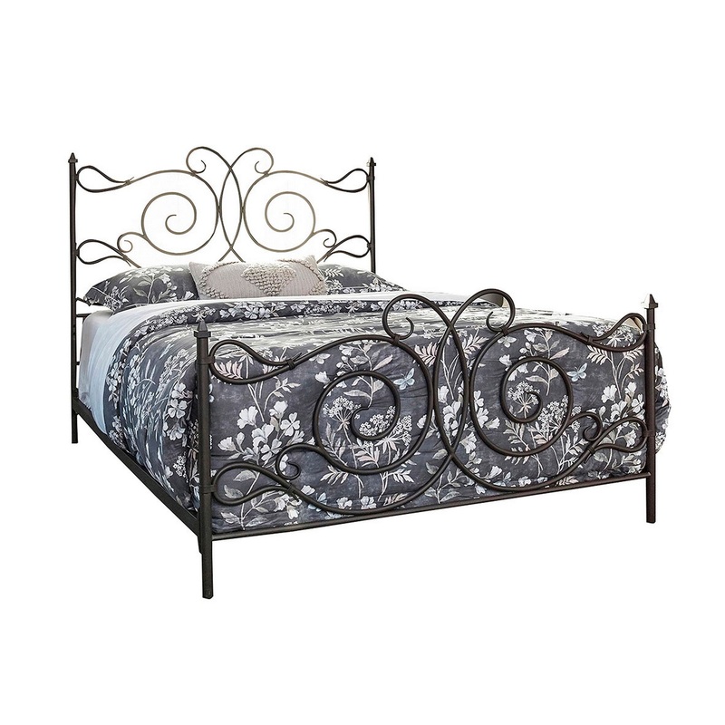 Open Frame Scroll Design Metal Queen Bed Dark Bronze By Benzara