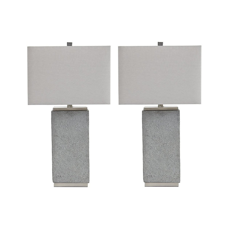 Resin Table Lamp With Faux Concrete Finish And Hardback ShadeSet Of 2Gray By Benzara