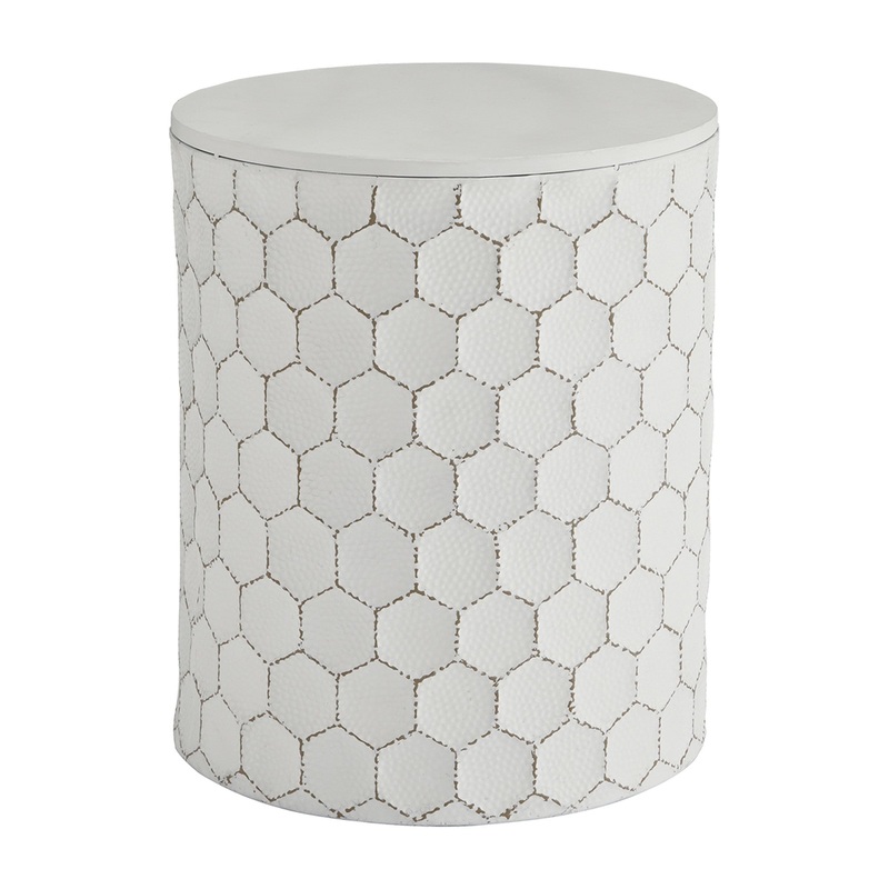 Round Shaped Metal Accent Stool With Honeycomb Pattern White By Benzara