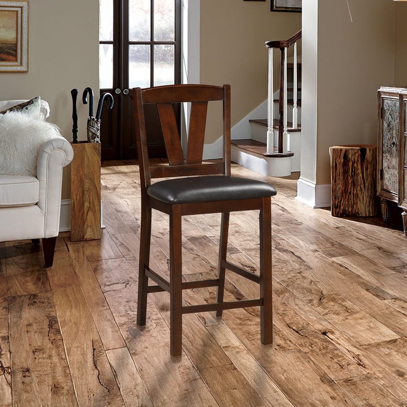 Rubber Wood Counter Height Armless Chair, Dark Walnut Brown, Set Of 2 By Benzara