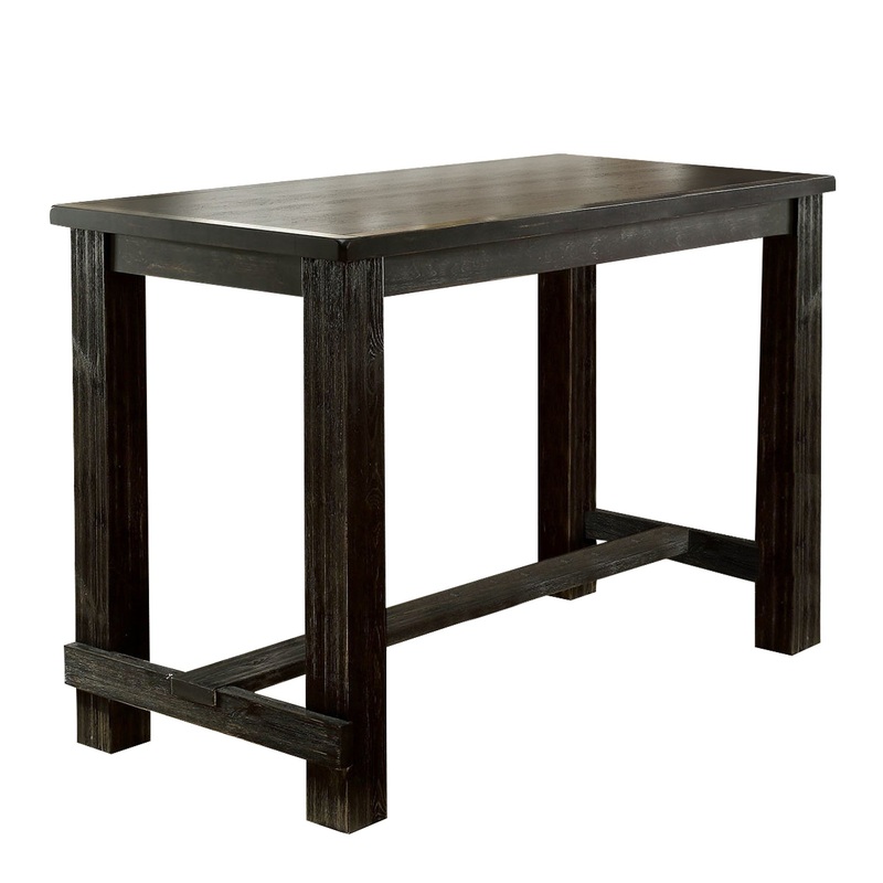Rustic Plank Wooden Bar Table With Block Legs Antique Black By Benzara