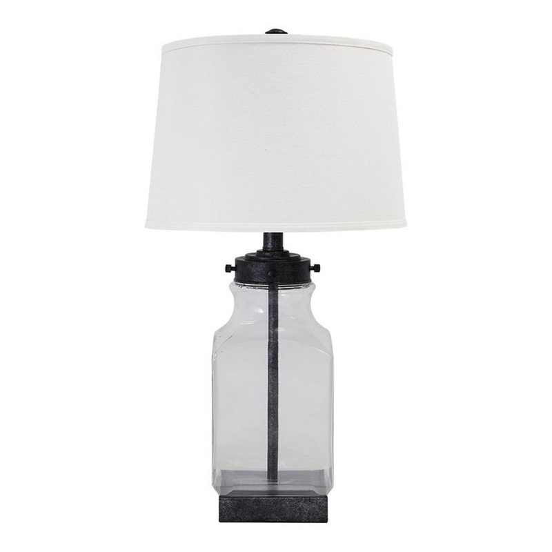 Smoky Glass Frame Table Lamp With Fabric Shade Light Gray And Clear By Benzara