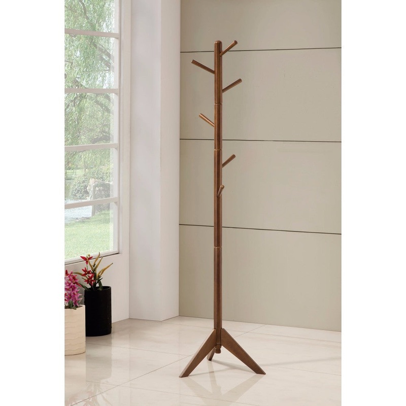 Sturdy Metal Coat Rack With Six Pegs, Brown By Benzara