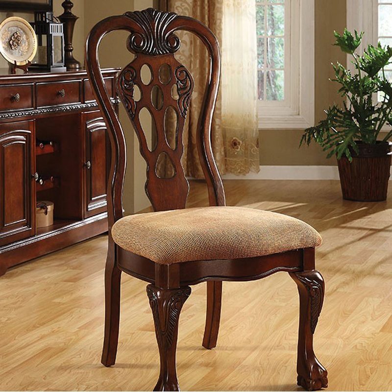Traditional Fabric Upholstered Wooden Side Chair, Set Of 2, Brown By Benzara
