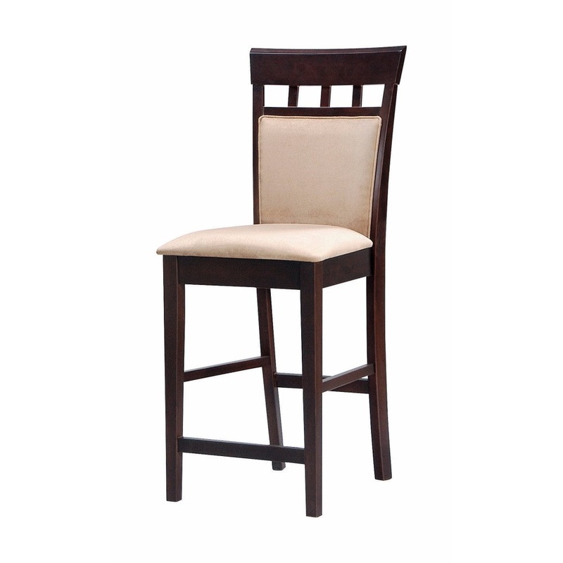 Upholstered Panel Back Counter Height Stool With Fabric Seat, Brown And Beige By Benzara