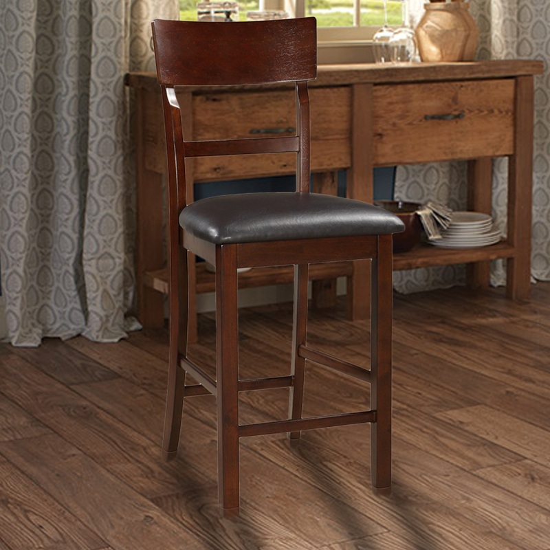 Wooden Counter Height Chair, Dark Brown, Set Of 2 By Benzara