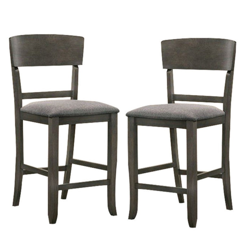Wooden Counter Height Chair With Curved Back Set Of 2 Charcoal Gray By Benzara