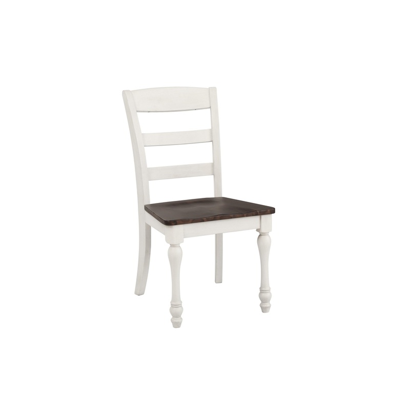 Wooden Side Chair With Ladder Back Set Of 2 White And Brown By Benzara