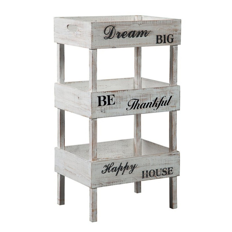Wooden Storage Shelf With 3 Open Cases And Cut Out Handle Antique White By Benzara