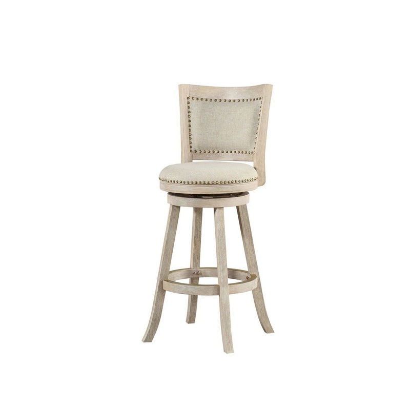 29 Inch Curved Back Wooden Swivel Bar Stool With Nailhead Trim Gray By Benzara