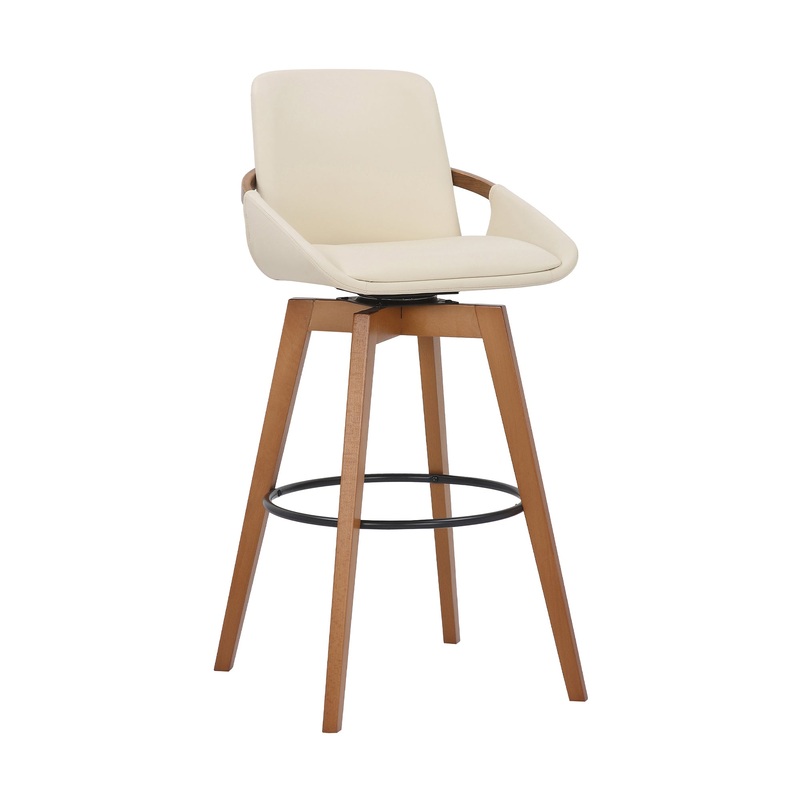 30 Inches Leatherette Swivel Barstool Cream And Brown By Benzara