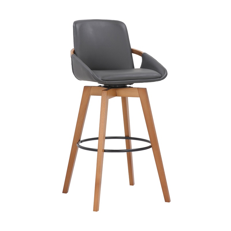 30 Inches Leatherette Swivel Barstool Gray And Brown By Benzara