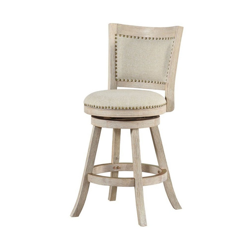 Curved Back Wooden Swivel Counter Stool With Nailhead Trim Gray By Benzara