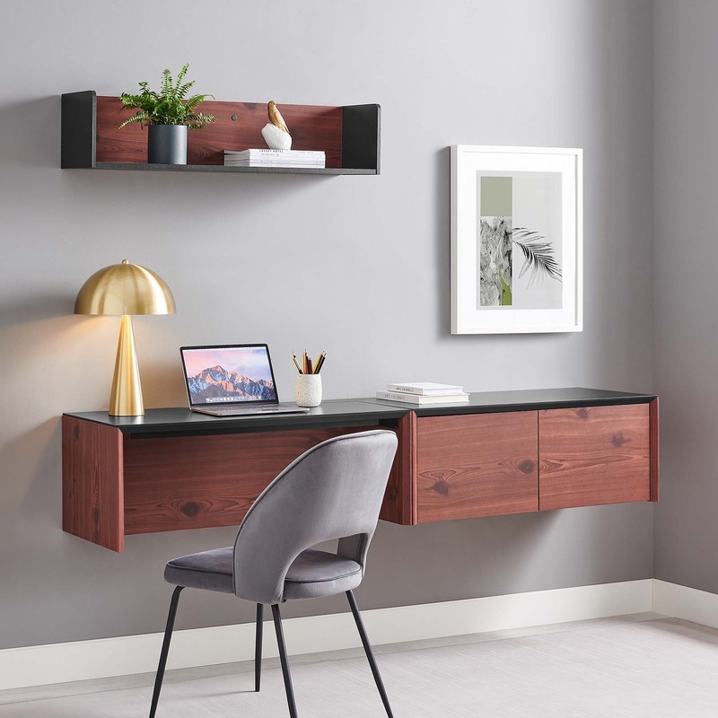 Kinetic 38" Wall-Mount Office Desk With Cabinet and Shelf By Modway - EEI-6311