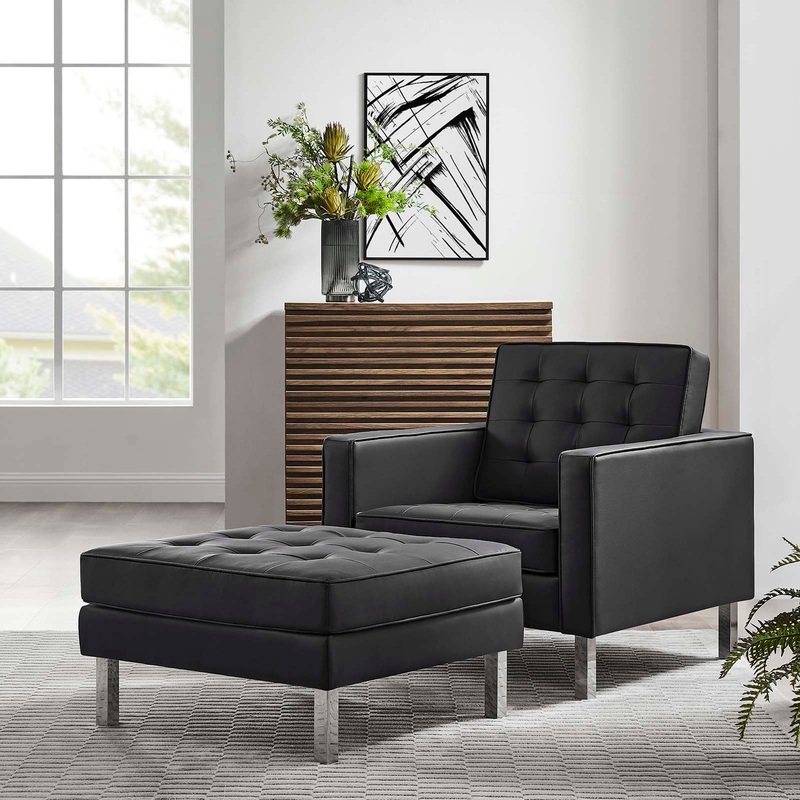 Loft Tufted Vegan Leather Armchair and Ottoman Set By Modway - EEI-6409
