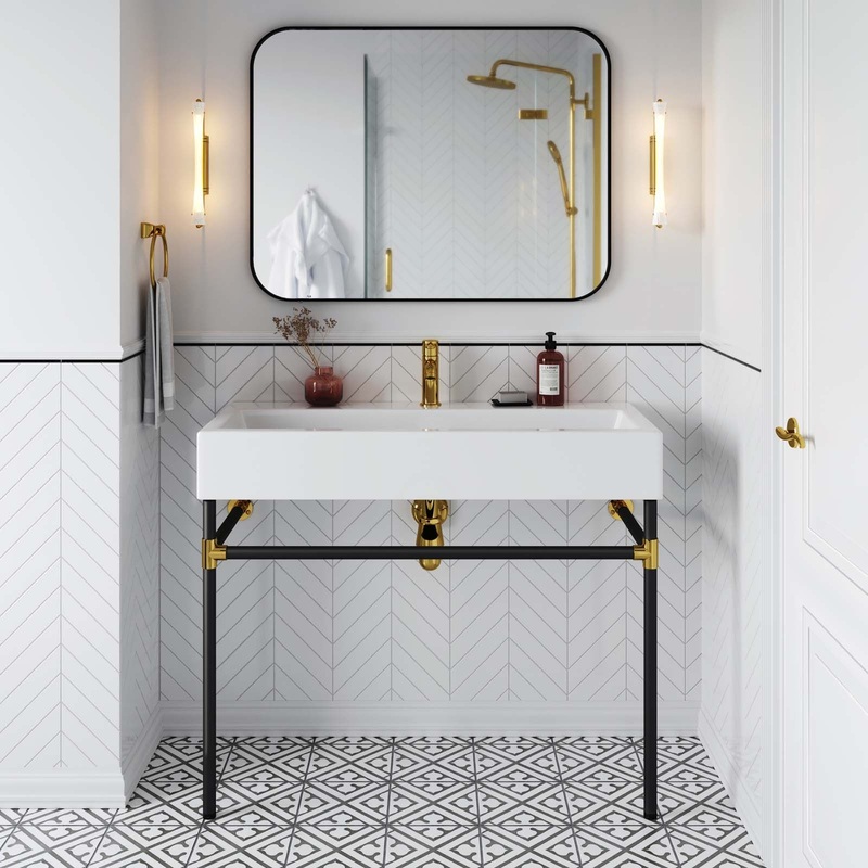 Redeem 40" Black Stainless Steel Wall-Mount Bathroom Vanity By Modway - EEI-5545