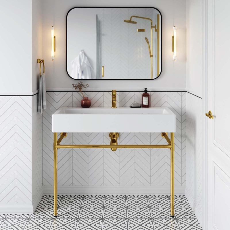 Redeem 40" Wall-Mount Gold Stainless Steel Bathroom Vanity By Modway - EEI-5544