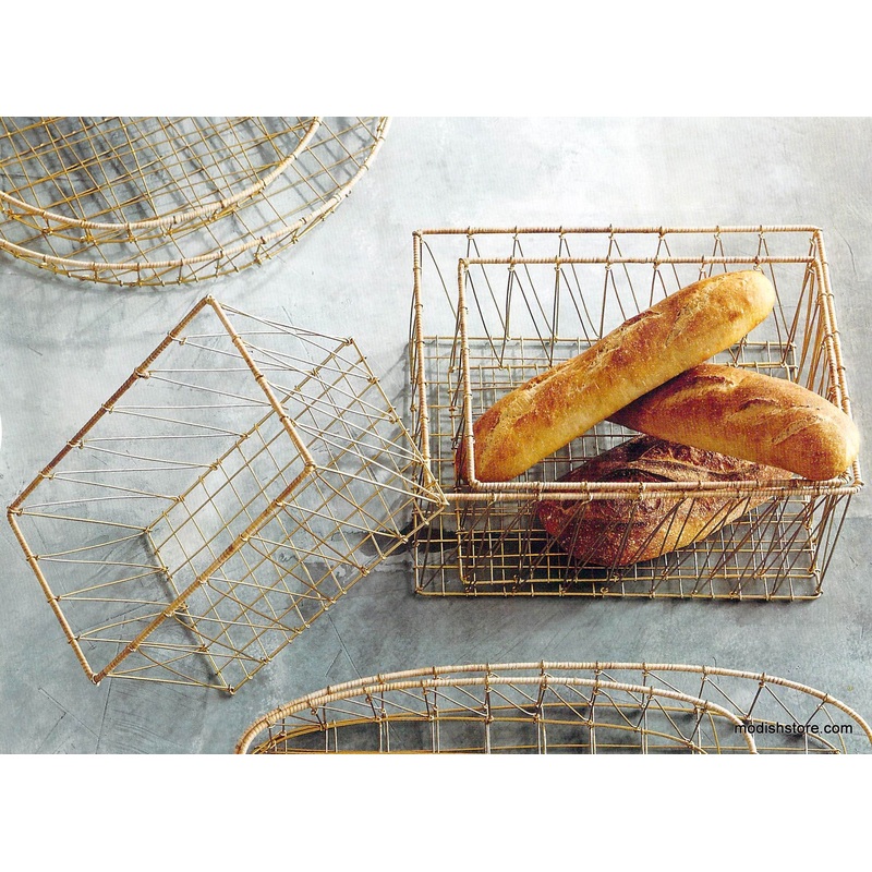 Roost Gio Brass Wire & Rattan Baskets - Rectangle - Set of 3
