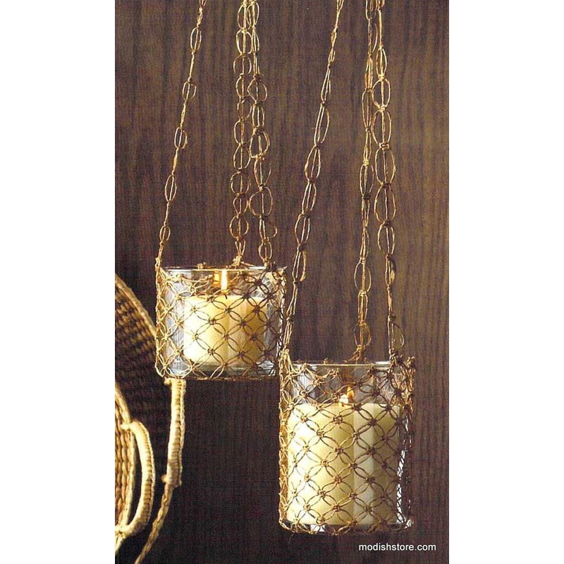 Roost Macrame Hanging Glass Candle Holders - Set Of 2