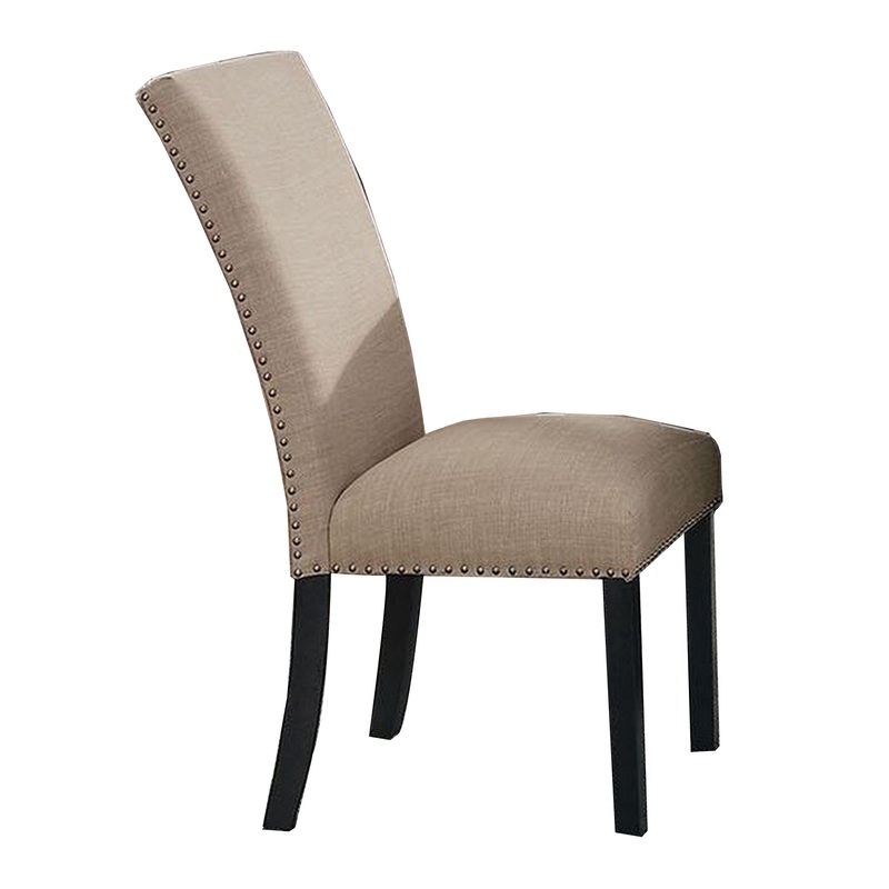 Wooden Side Chairs With Nailhead Trims Set Of 2 Beige And Black By Benzara