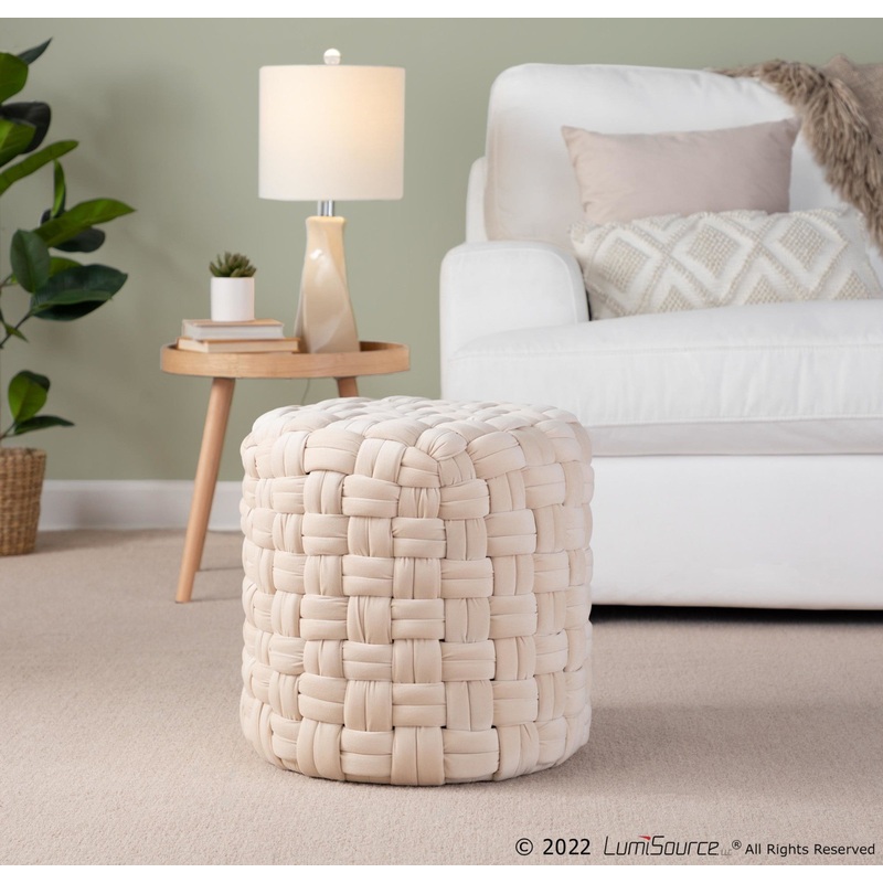 Braided Round 16" Ottoman Cream By LumiSource