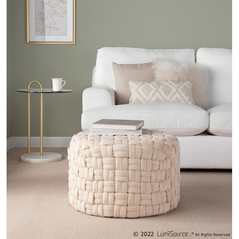 Braided Round 24" Ottoman Cream By LumiSource
