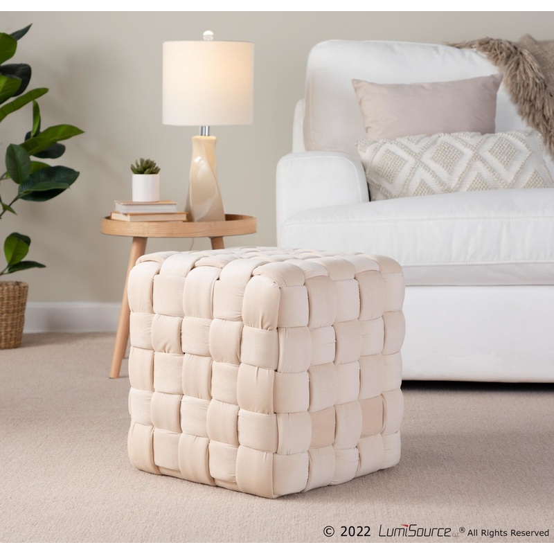 Braided Square 16" Ottoman Cream By LumiSource