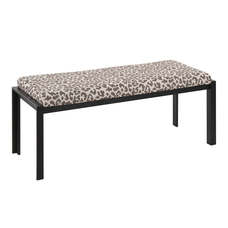 Fuji Contemporary Bench in Black Metal and Beige Leopard Fabric by LumiSource