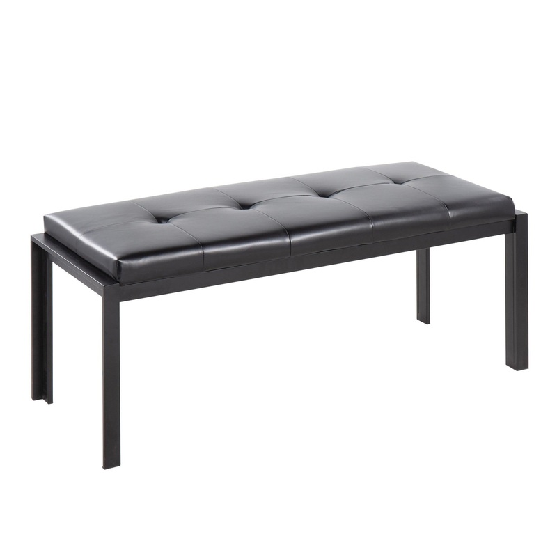 Fuji Contemporary Bench in Black Metal and Black Faux Leather by LumiSource