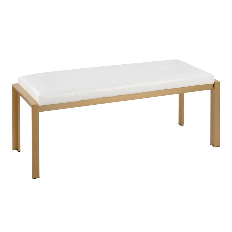 Fuji Contemporary Bench in Gold Metal and White Faux Leather by LumiSource