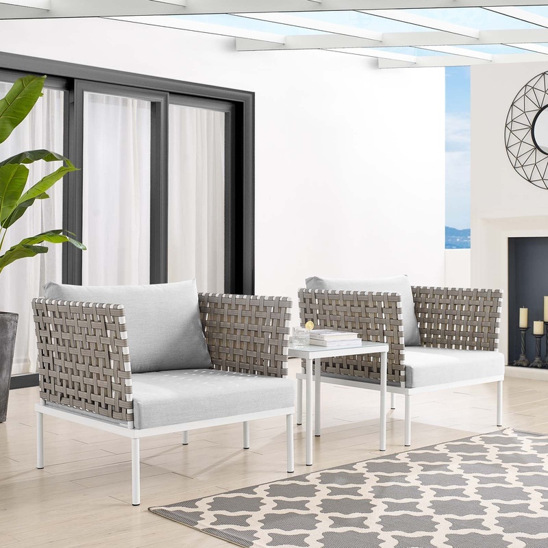 Harmony 3-Piece  Sunbrella Basket Weave Outdoor Patio Aluminum Seating Set By Modway - EEI-4685