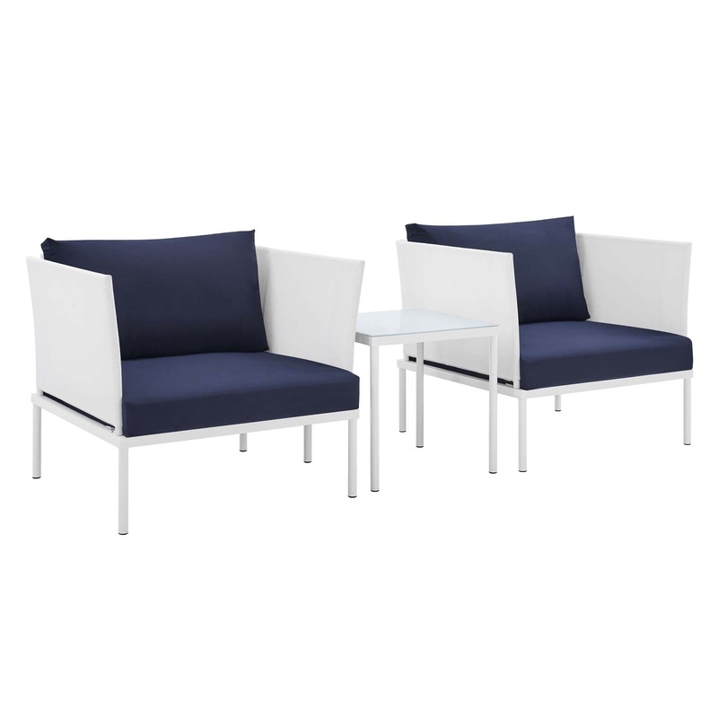 Harmony 3-Piece  Sunbrella Outdoor Patio Aluminum Seating Set By Modway - EEI-4686