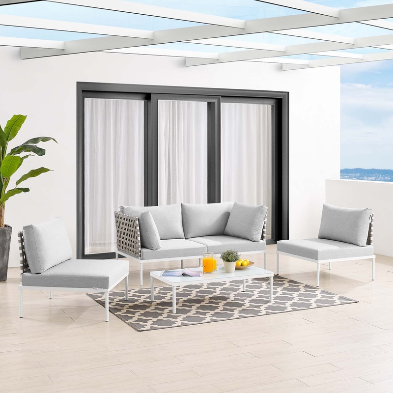 Harmony 4-Piece  Sunbrella Basket Weave Outdoor Patio Aluminum Seating Set By Modway - EEI-4689
