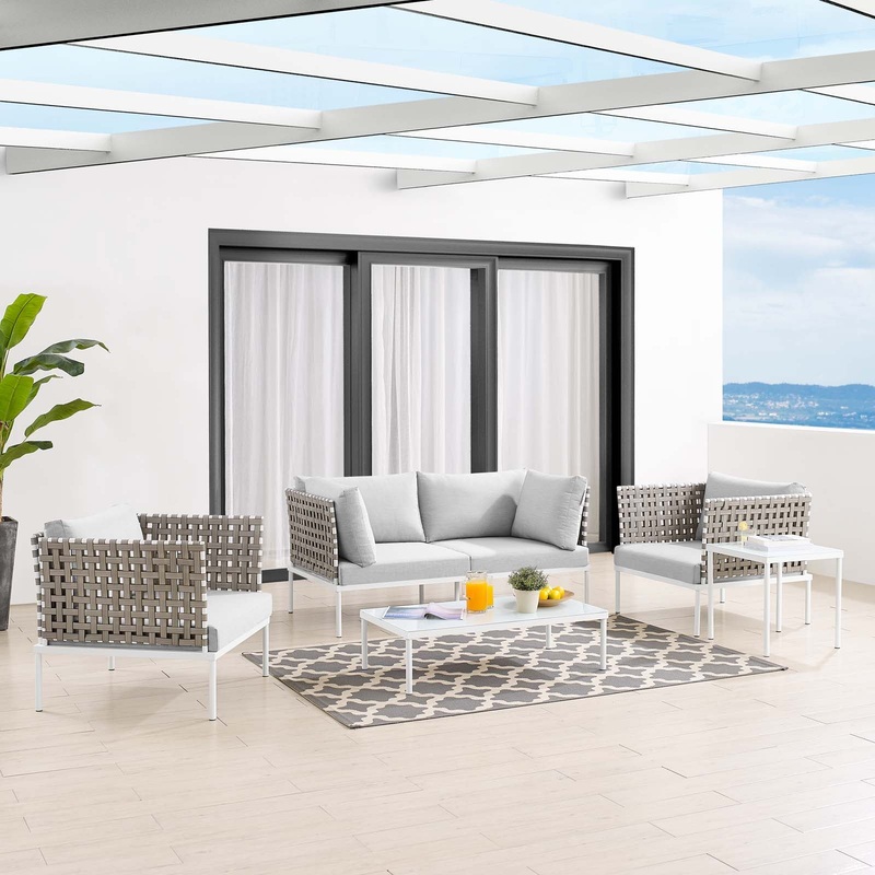 Harmony 5-Piece  Sunbrella Basket Weave Outdoor Patio Aluminum Seating Set By Modway - EEI-4693
