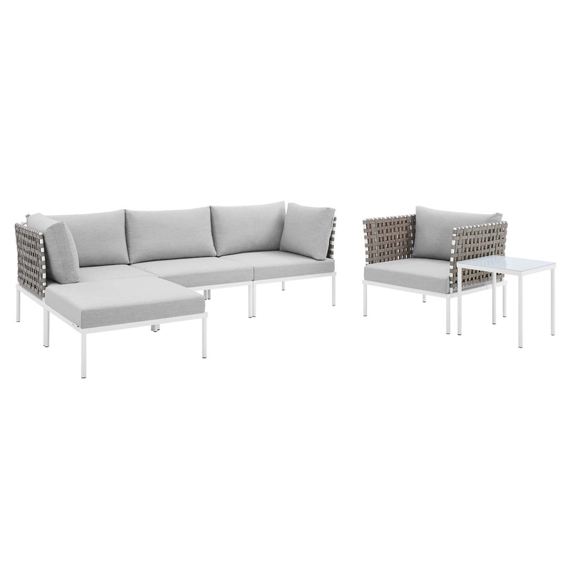 Harmony 6-Piece  Sunbrella Basket Weave Outdoor Patio Aluminum Seating Set By Modway - EEI-4931
