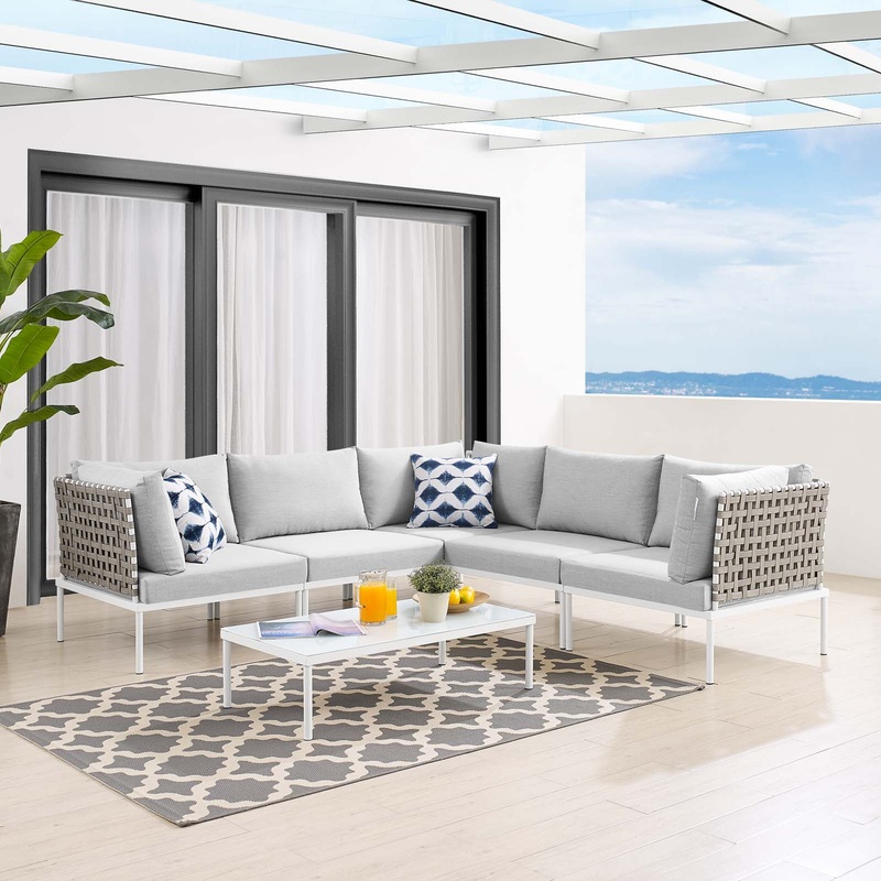 Harmony 6-Piece  Sunbrella Basket Weave Outdoor Patio Aluminum Sectional Sofa Set By Modway - EEI-4927