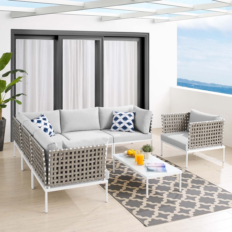 Harmony 7-Piece  Sunbrella Basket Weave Outdoor Patio Aluminum Sectional Sofa Set By Modway - EEI-4935