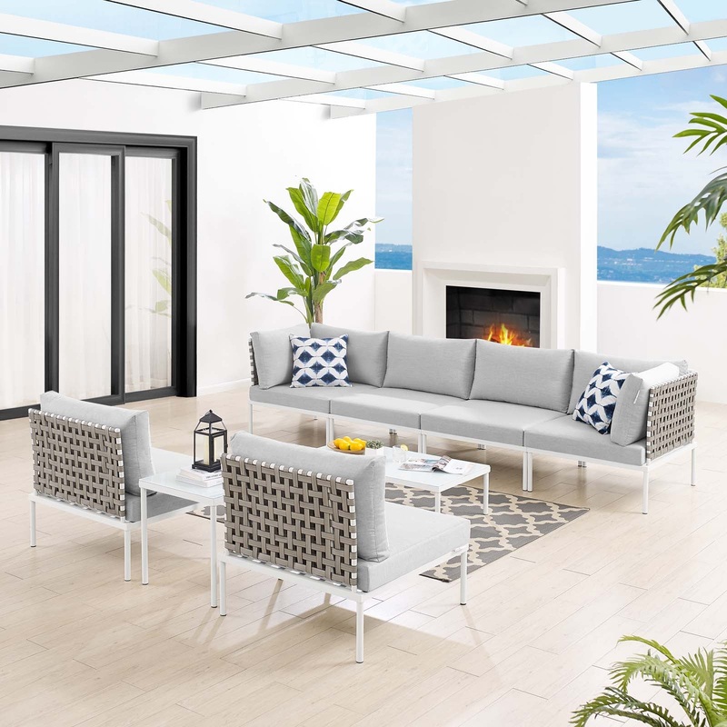Harmony 8-Piece  Sunbrella Basket Weave Outdoor Patio Aluminum Sectional Sofa Set By Modway - EEI-4943