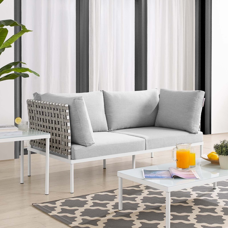 Harmony Sunbrella Basket Weave Outdoor Patio Aluminum Loveseat By Modway - EEI-4962