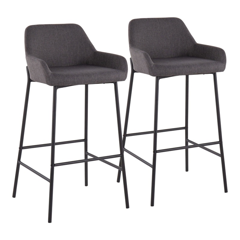 Daniella Fixed-Height Bar Stool - Set of 2 Gray By LumiSource - B30-DNLA2 BKCHAR2