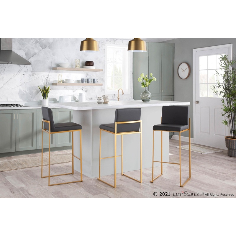 Fuji High Back Barstool - Set of 2 Gray By LumiSource - B30-FUJIHB AUGY2