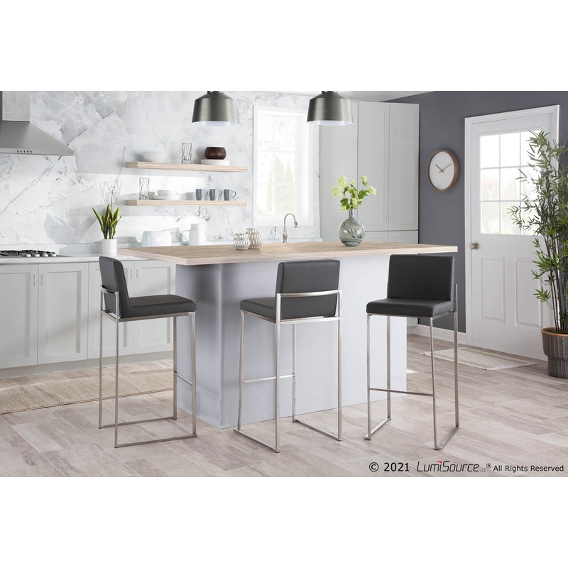 Fuji High Back Barstool - Set of 2 Gray By LumiSource - B30-FUJIHB SSGY2