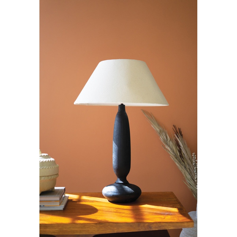 Black Mango Wood Table Lamp Base W Fabric Lampshade By Kalalou