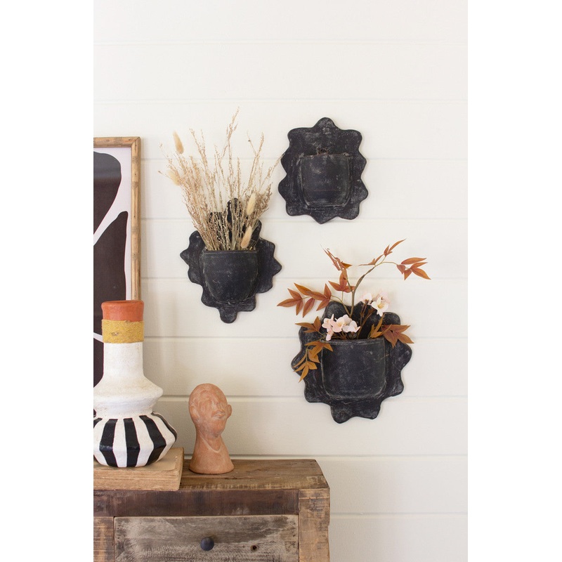 Black Wavy Clay Wall Planters Set Of 3 By Kalalou