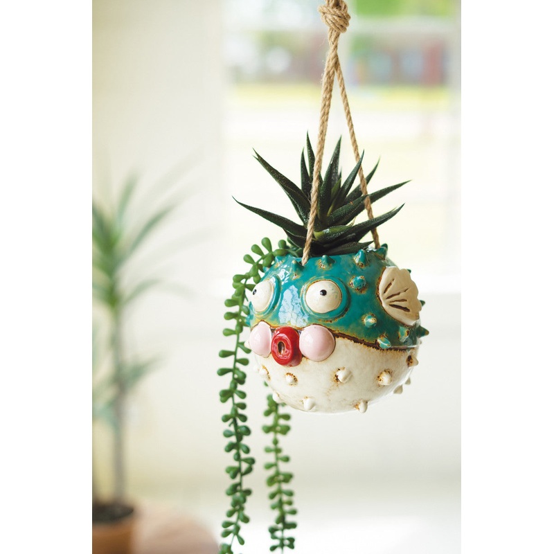 Ceramic Hanging Blowfish Planter By Kalalou