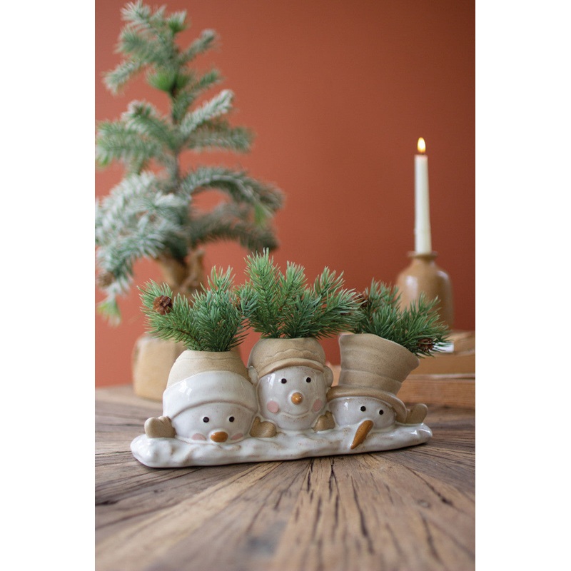Ceramic Snowmen Planter By Kalalou