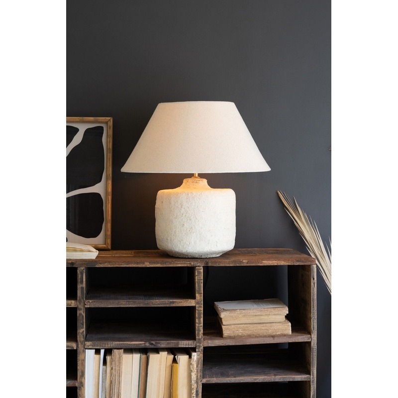 Cylinder Paper Mache Table Lamp Base W Fabric Lamp Shade By Kalalou