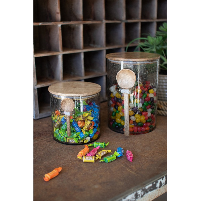 Glass Canister With Wood Top And Spoon - 10" Tall By Kalalou