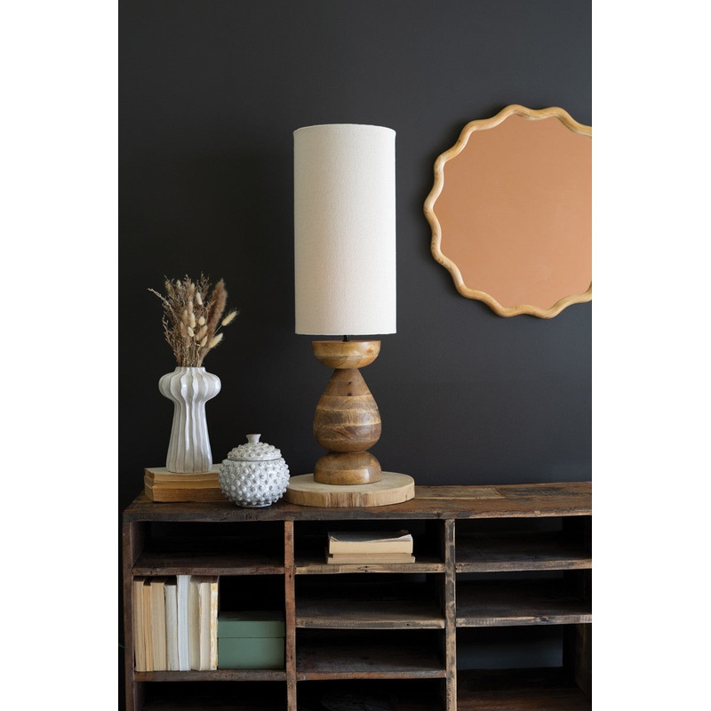 Mango Wood Table Lamp Base W Fabric Cylinder Lampshade By Kalalou