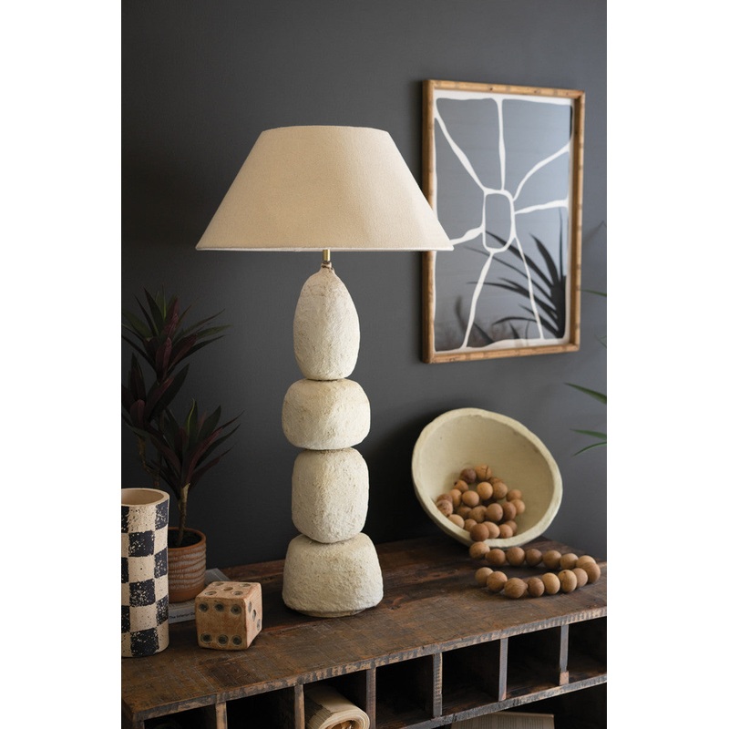 Quad Paper Mache Table Lamp Base W Fabric Lampshade By Kalalou